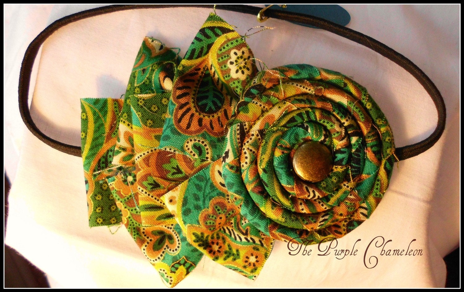 Nakea Headband in Paisley of Turquoise and Green
