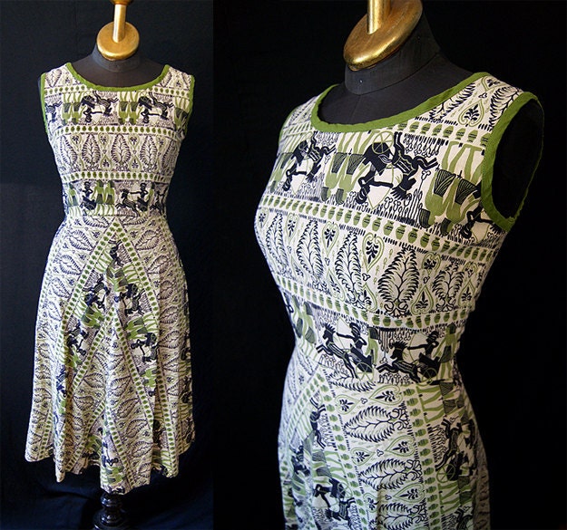 Rockin 1950s novelty print sun dress with Egyptian and Roman print vlv rockabilly - size Small to Medium