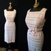 Lovely 1950's designer pink and white illusion lace summer cocktail wiggle dress with pink bow belt vlv pin up girl - size Large