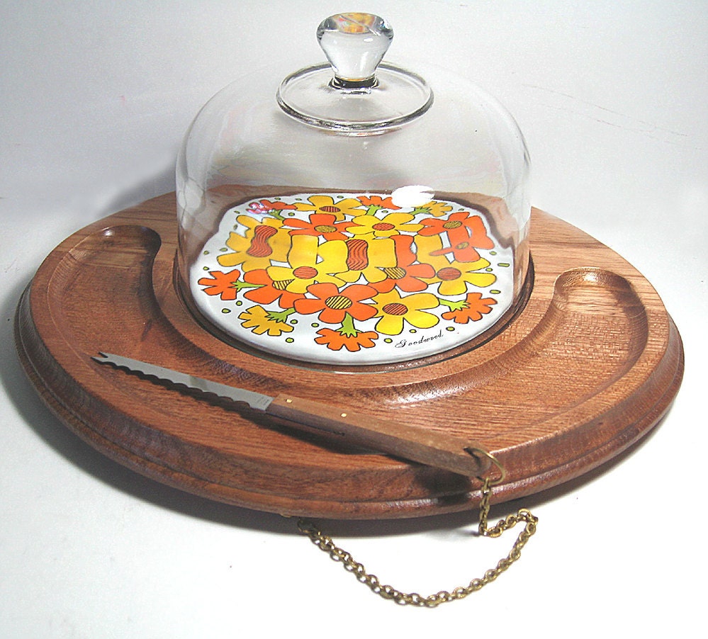 Retro Board, cheese Cheese Cheeseboard, Flowered Dome Orange dome Vintage knife  set and   Party,