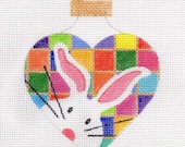 The White Bunny Heart Patchwork Needlepoint Ornament - Jody Designs  WB5 heart