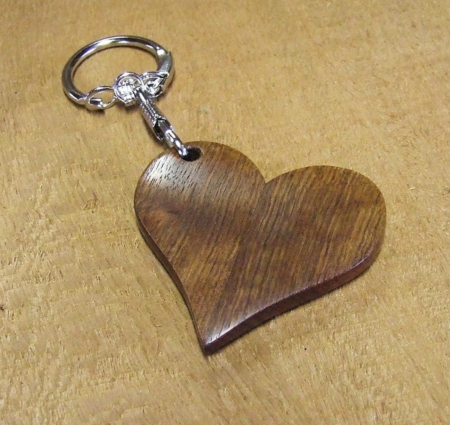 Wooden Heart Shaped Key Chain Handmade with Exotic Caribbean Rosewood