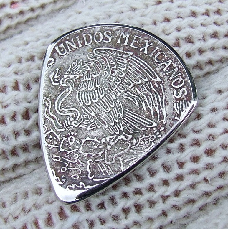 Handmade Coin Guitar Pick - Custom Coin Pick made with a Vintage 1971 Mexican Peso