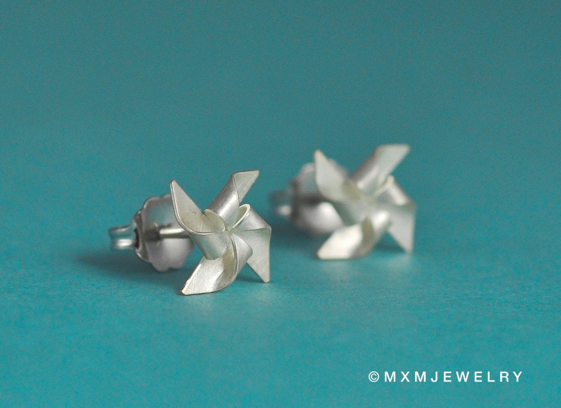 Tiny Pinwheel (windmill) Earrings 0.30 inches