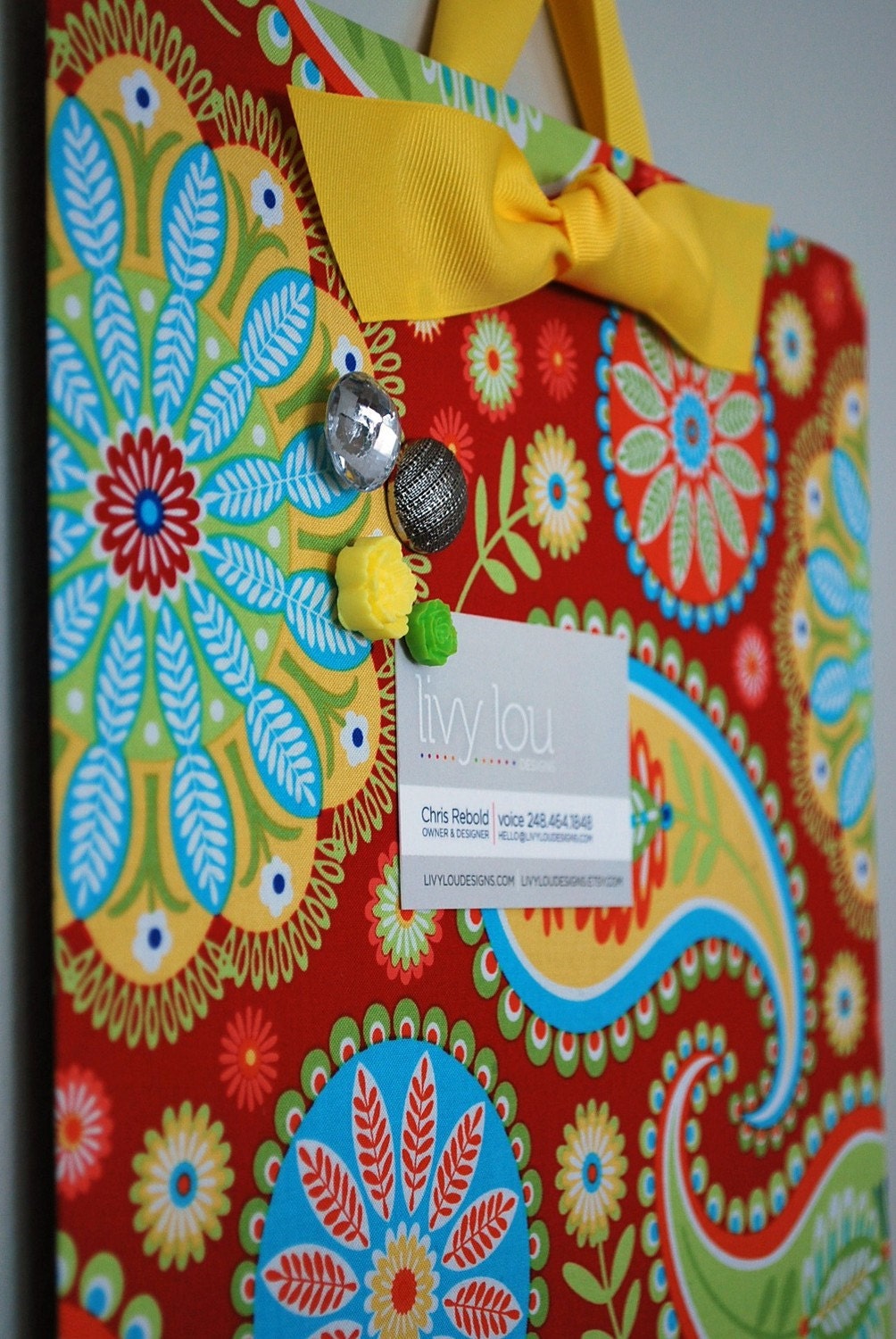 Fabric Magnet Board (12"x18") -Red Paisley