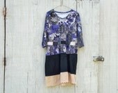 eco dress / jersey knit  / funky upcycled clothing / tattered dress / casual dress / boho mini dress