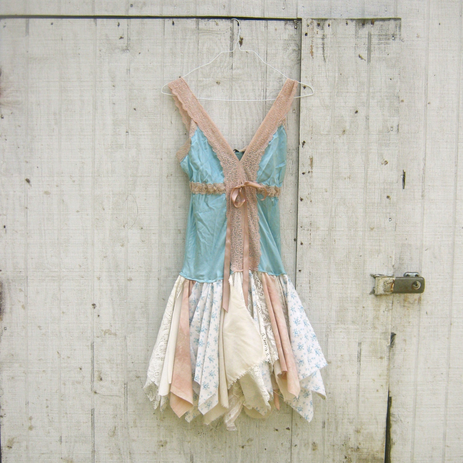 romantic F u n k y Baby Blue Eco Tattered Mini Dress