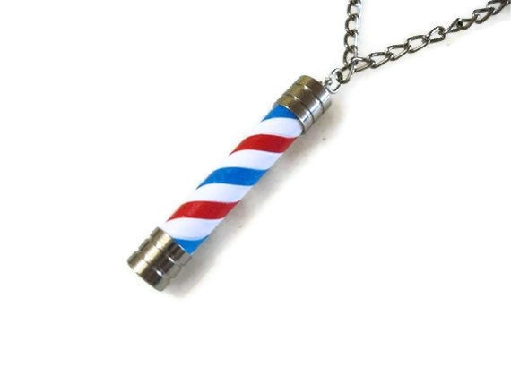 Barber Pole Necklace. Barber Pole Lamp Necklace. Man Necklace. Bar Necklace. Paper bead Necklace.