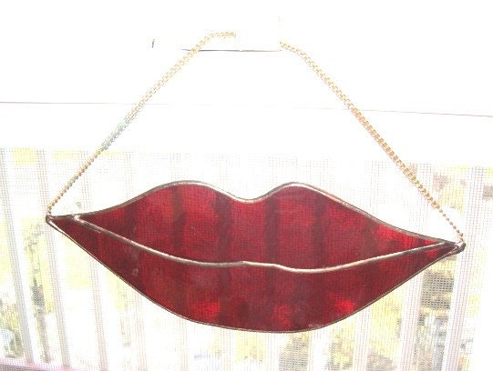 Sexy Red Hot Lipstick Smooch Lips Stained Glass Suncatcher perfect for Boudoir
