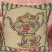 TEACUP and TEAPOT NEEDLEPOINT Vintage look Victorian PILLOW PINK ROSES with Blue Stripes