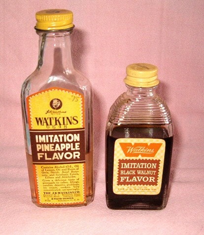 Vintage Watkins Advertising Imitation Black Walnut Pineapple Baking Cake Extract Flavor Glass Bottle Jars