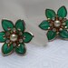 Vintage Poured Glass Earrings with Rhinestones in Green