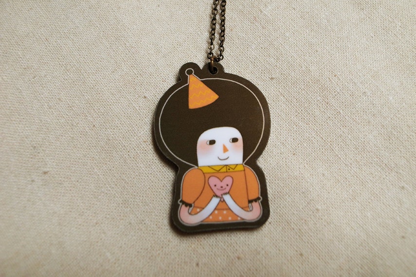 Little Girl in Red Dress - Acrylic Charm Necklace
