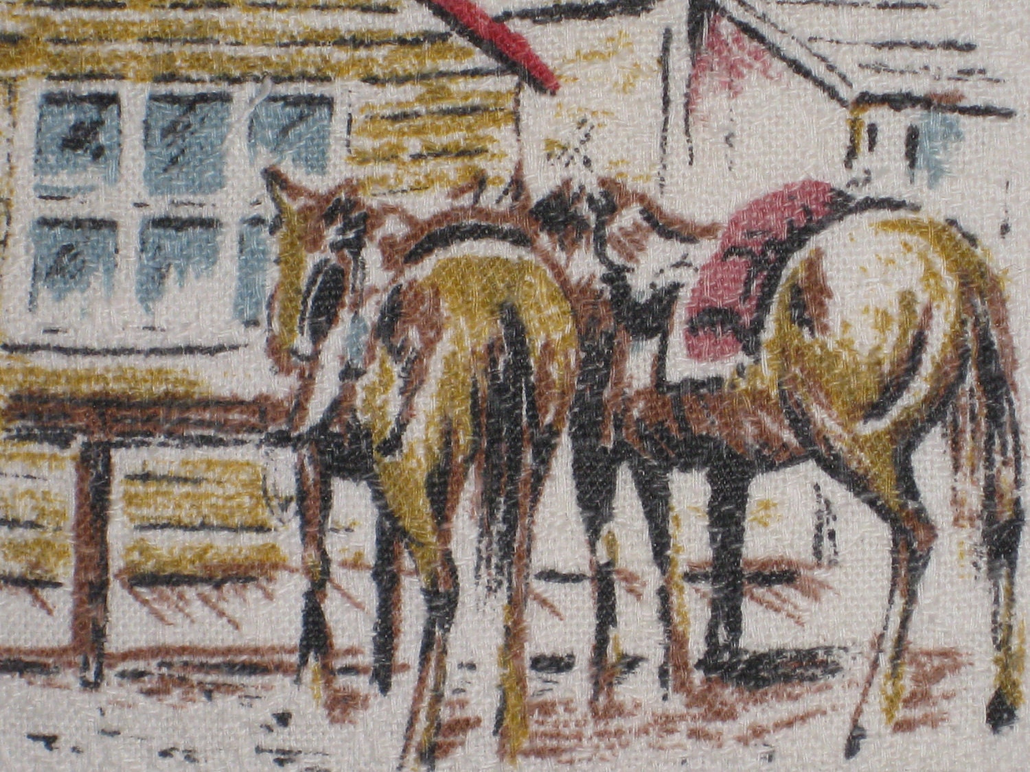 Western Pillow Wild Old West Decor Horse Cowboy Barkcloth Gift
