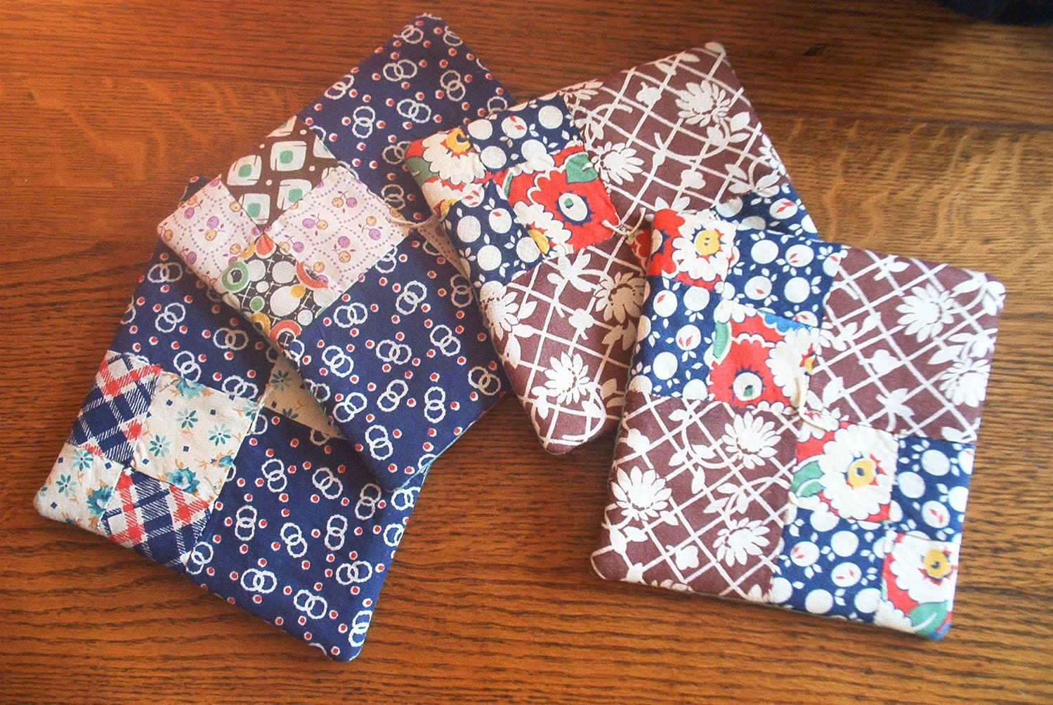 Old Quilt Coasters Set 4 Antique Fabrics