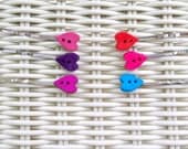 Button Bobby Pins - Hearts, Pink, Purple, Teal, Red, Magenta - SALE