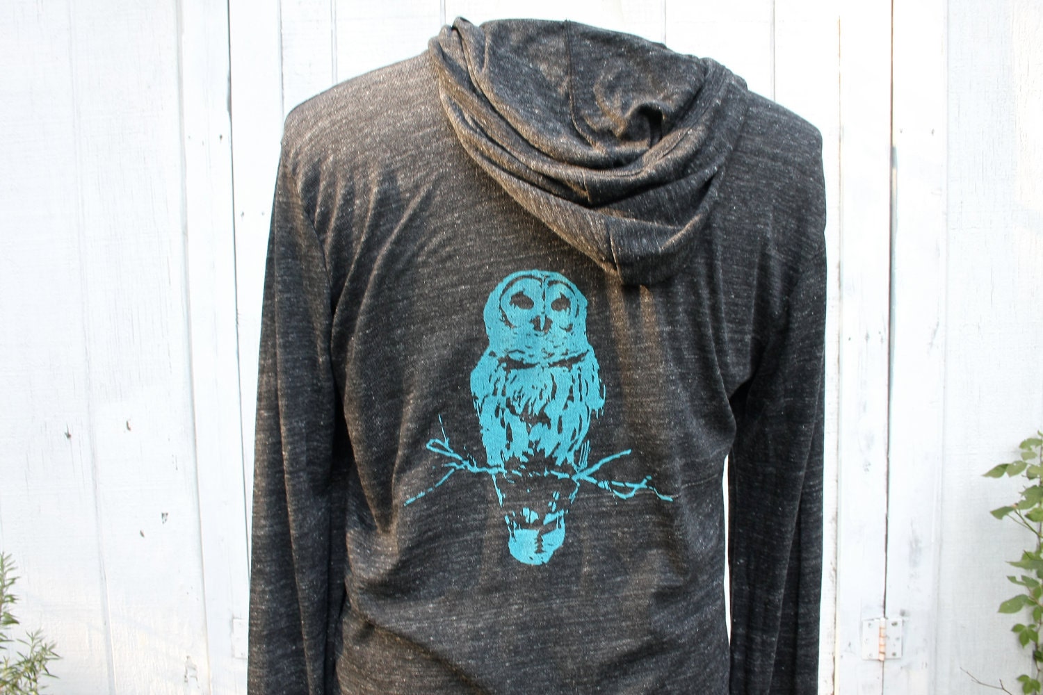Owl Hoodie - Alternative Apparel - Unisex - Eco-Heather Black - In Small, Medium, Large, Extra Large, 2X