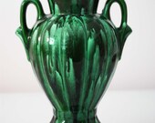 Vintage Ceramic Vase Handpainted Greek Style with Green & Teal Glaze Finish 1978