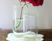 Vintage Clear Glass Square Vases Retro Mod