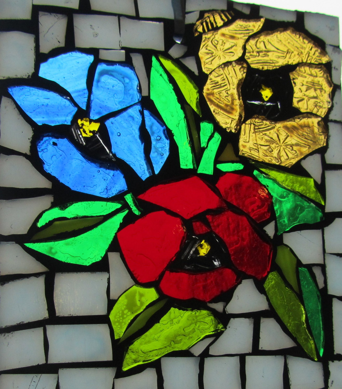 PANSY Stained Glass SunCatcher or wall by HildeMosaics on Etsy