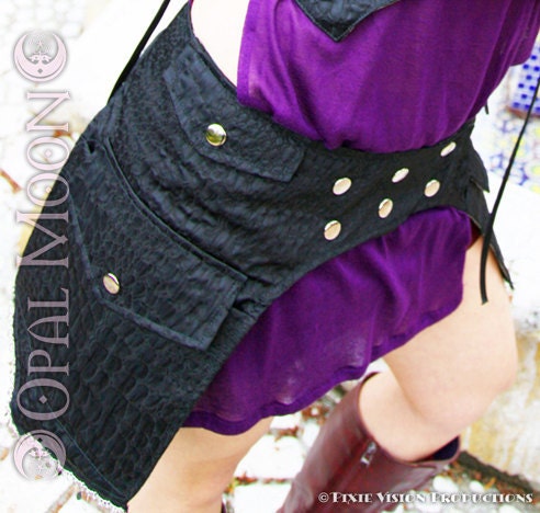 LAST ONE- The Black Brocade Snap Front Adjustable Goddess Armor Pocket Belt/Skirt -Moonshine Morrigan- Size M)