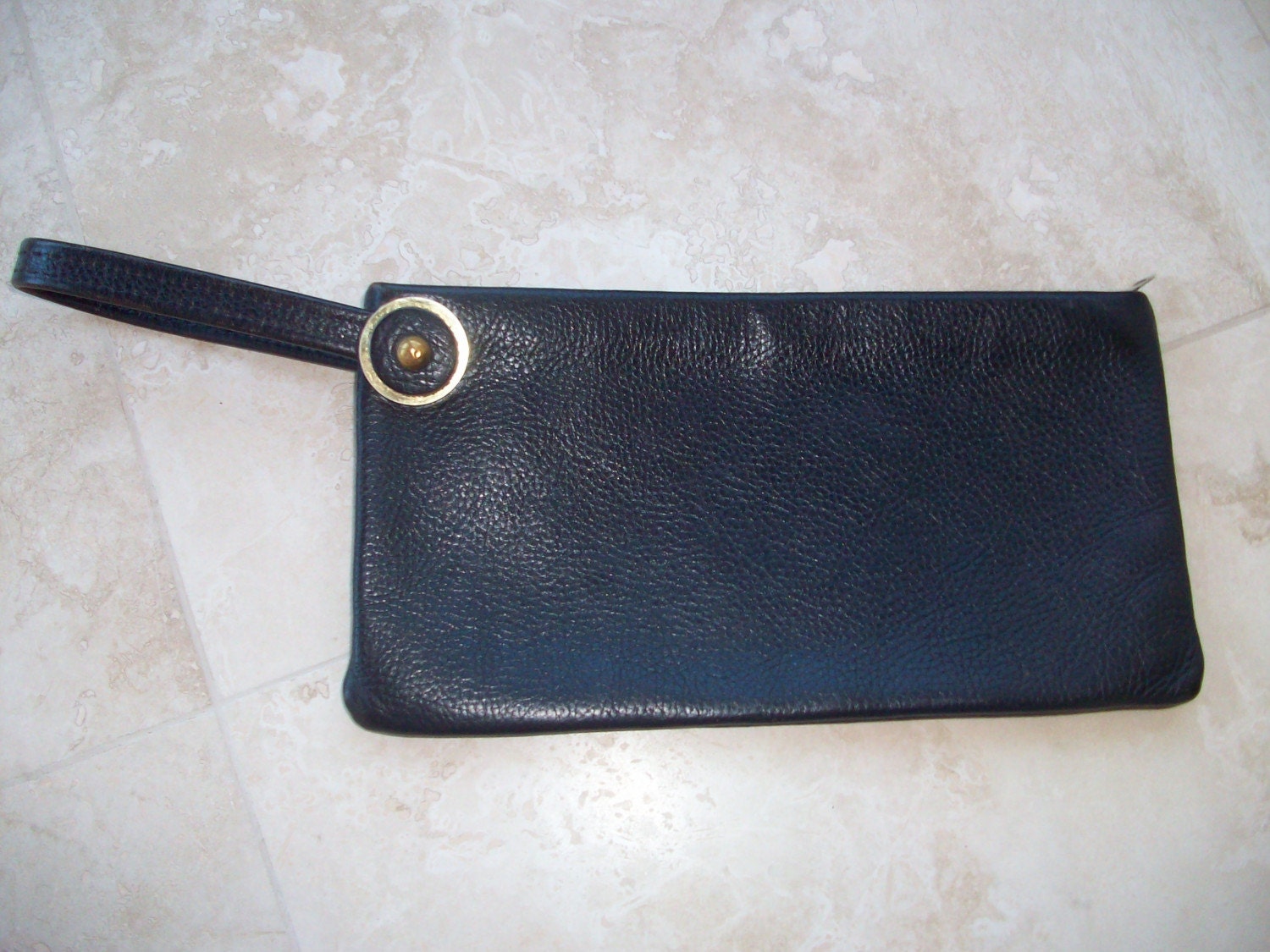 Vintage 70's Black  Leather  Clutch Purse