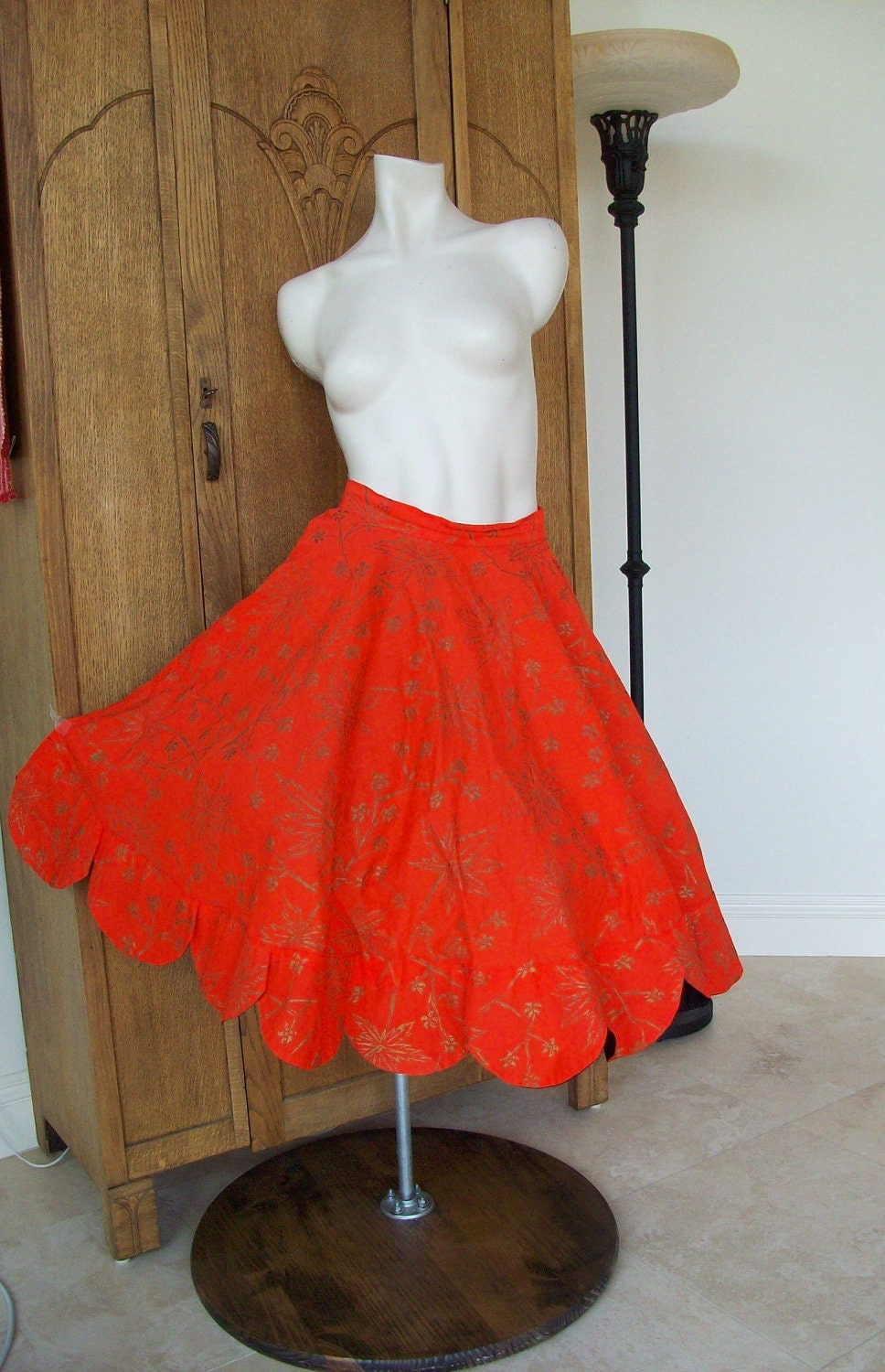 Vintage 1950's Circle Skirt Noel of Hawaii Hawaiian Screen Print Flowers