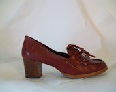 Vintage Leather Shoes 1970's Stacked Heel Size 6.5