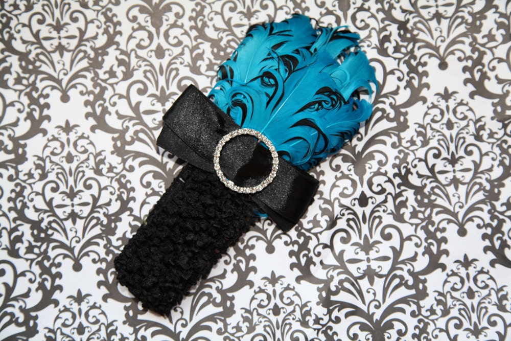 Gorgeous Newborn Blue & Black Nagorie Curled Fascinator Feather Headband