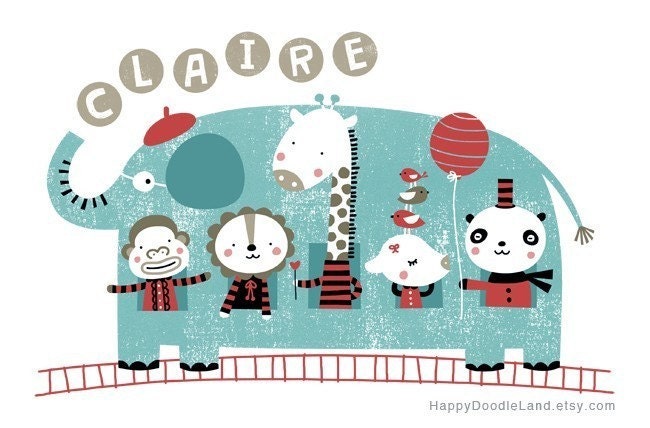Elephant Train Print - Optional Free Personalization