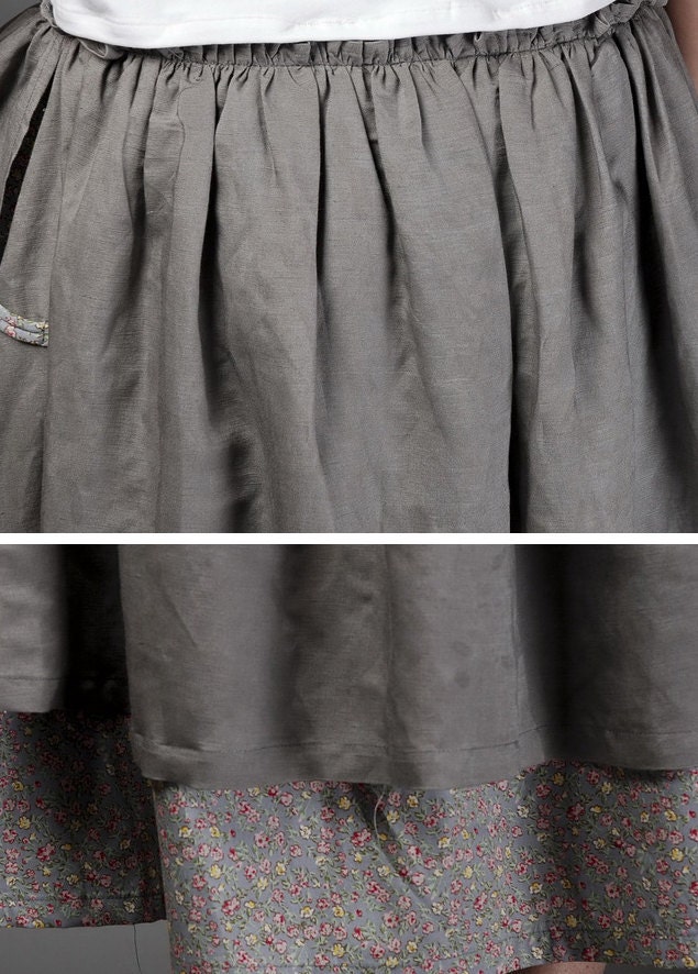 Floral design linen grey skirt(more colour and size choice)