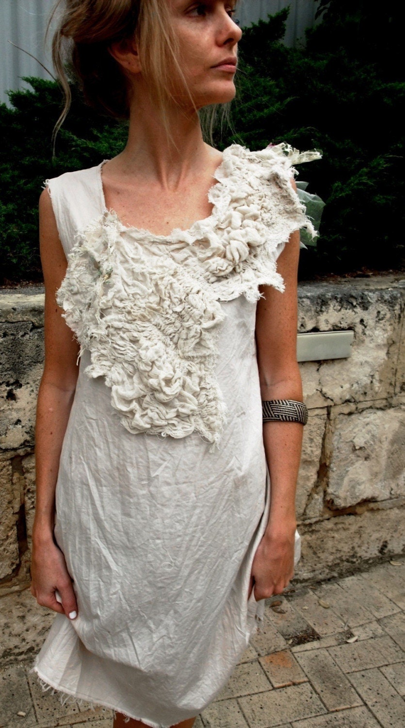 CUSTOM - Sea Shore Dress - Textured and Gathered Natural tea stained Sculpted Dress