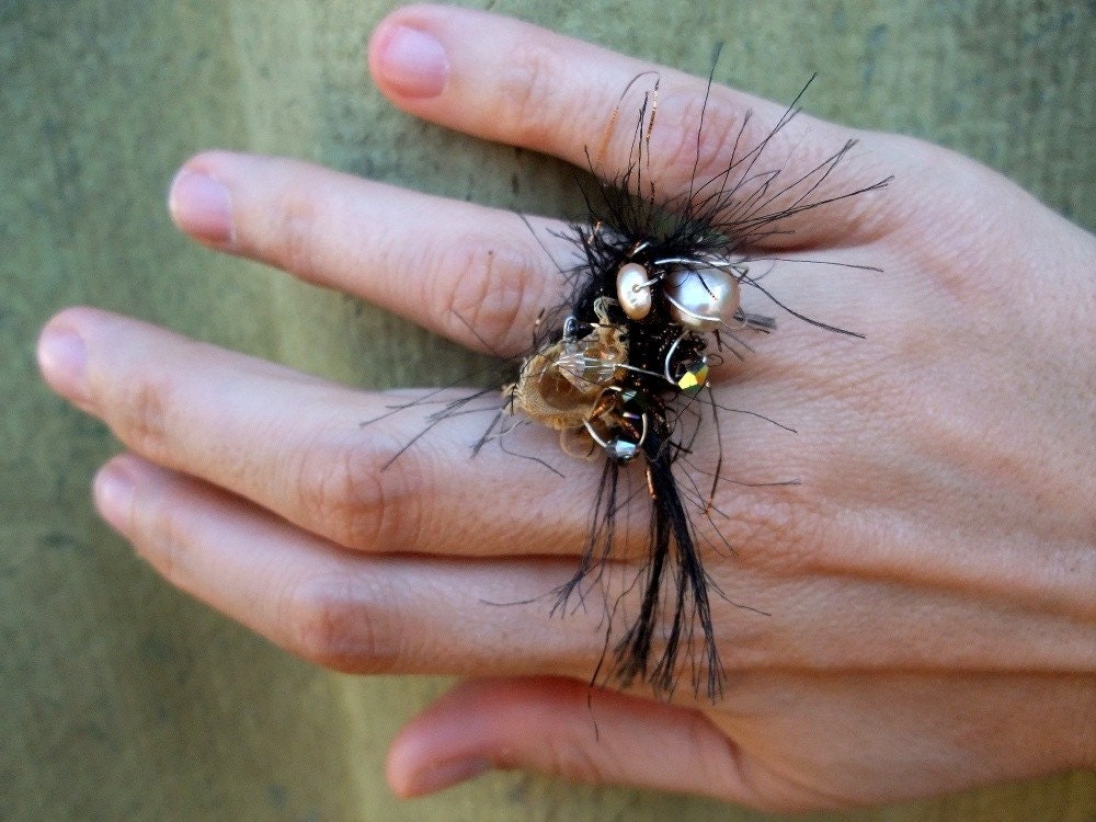 Silk Textile Ring. Avant Garde Textile Sculpture. Fireworks Ring