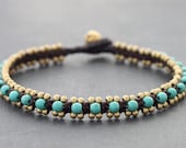 Turquoise Brass Woven Anklet