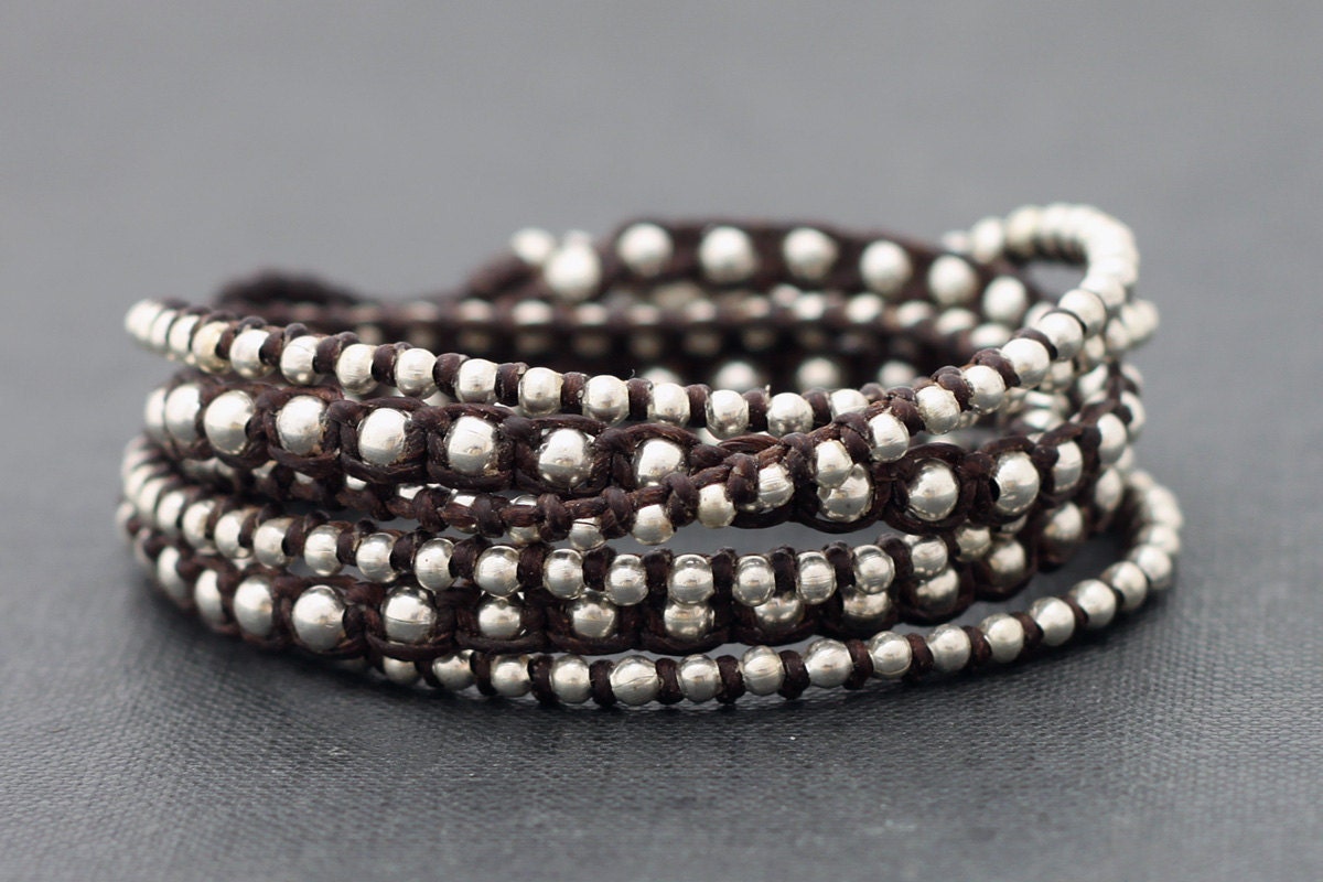 Brown Wrap Boho Rock Silver Bracelet