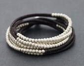 Matte Silver Brown Beaded Wrap Bracelet Necklace