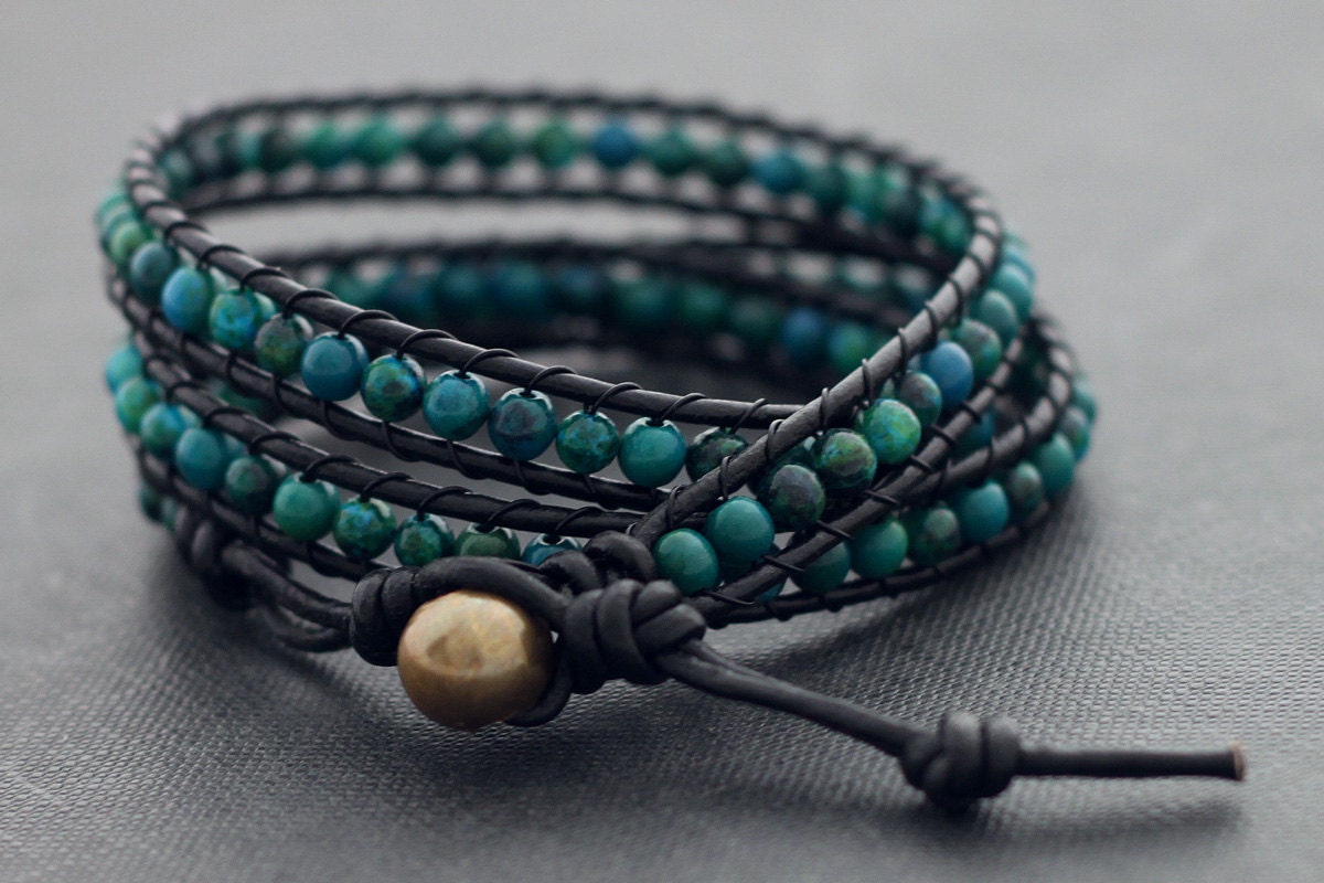 Chrysocolla Leather Wrap Bracelet
