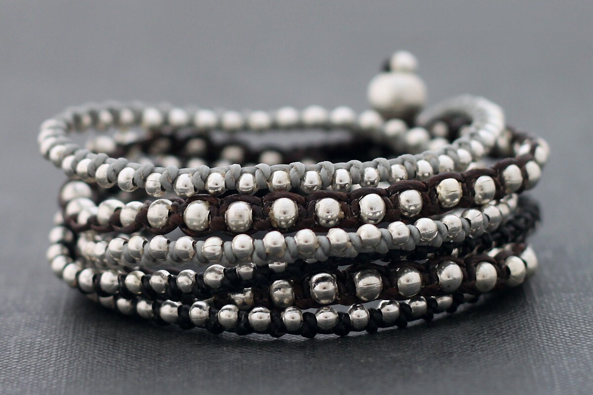 Monotone Boho Rock Warp Silver Bracelet Necklace