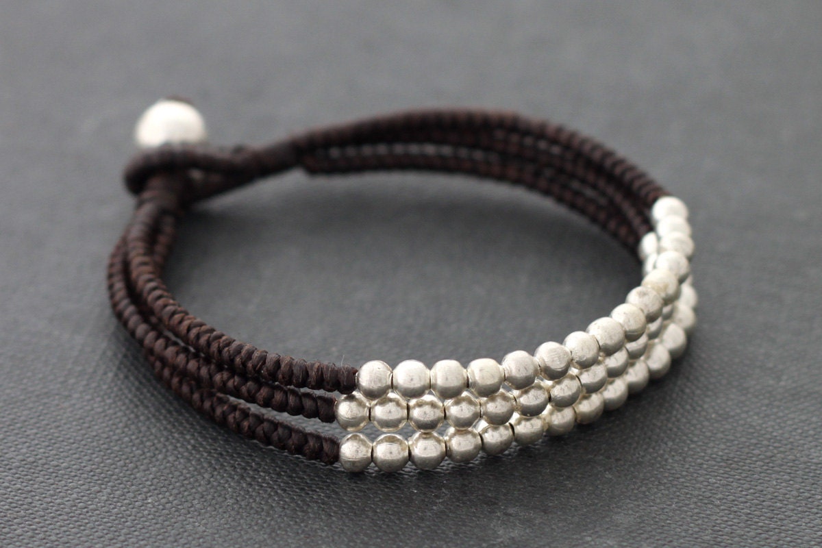 Brown Silver 3 Strand Bracelet