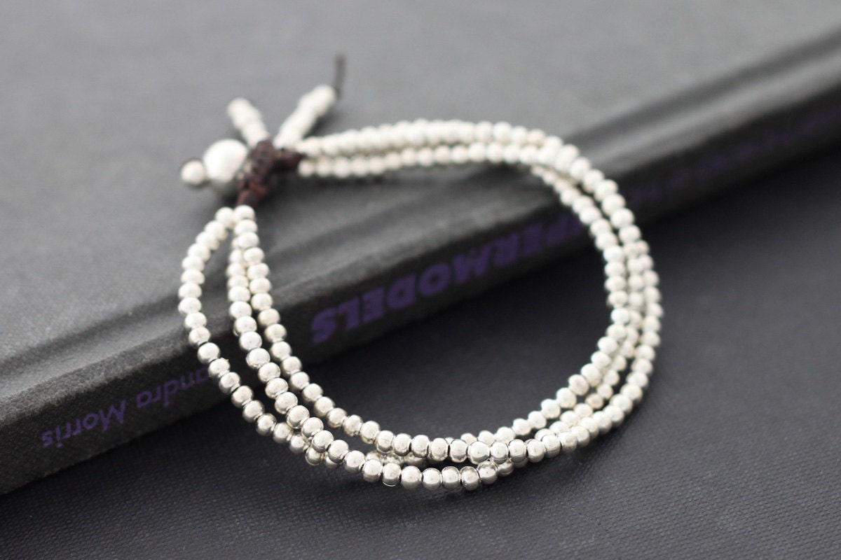 Three Strand Simple Silver Beaded Bracelet