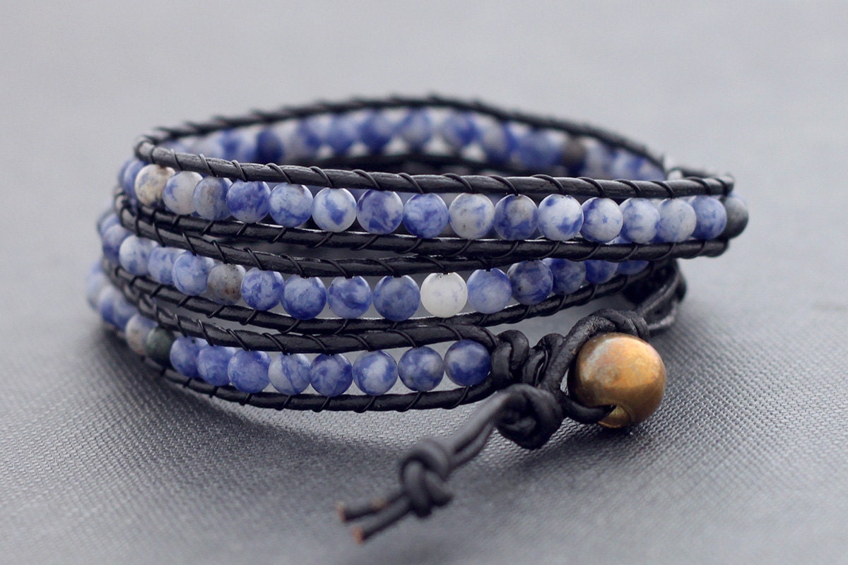 Leather Wrap Beaded Sodalite Bracelet