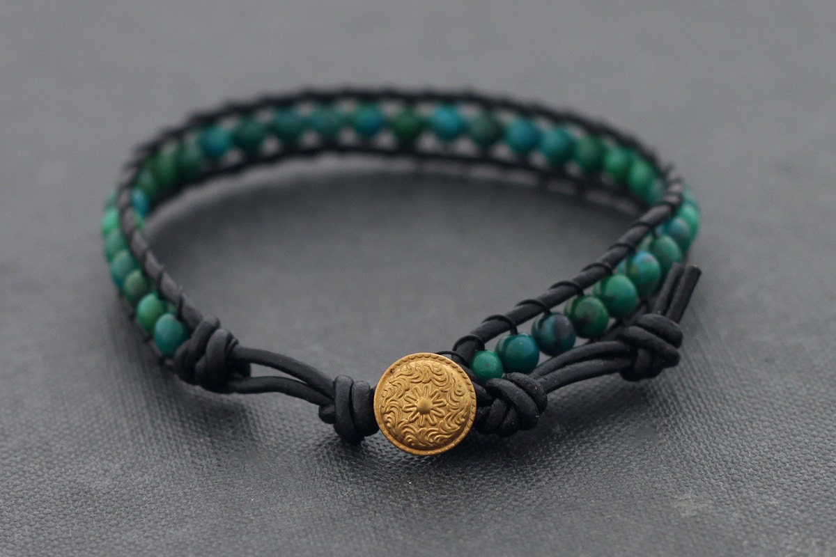 Chrysocolla Leather beaded Bracelet