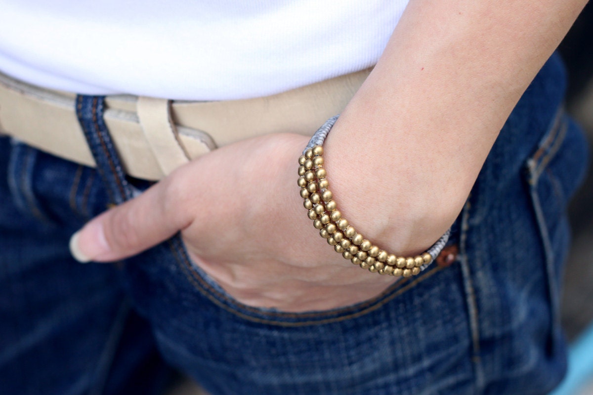 Grey Beaded Three Strand Bracelet