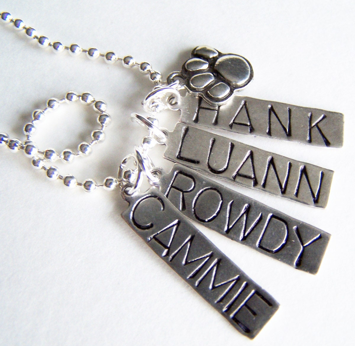 PICK FIVE Charm, Bead, OR Stamped Name Tag Plus a Chain