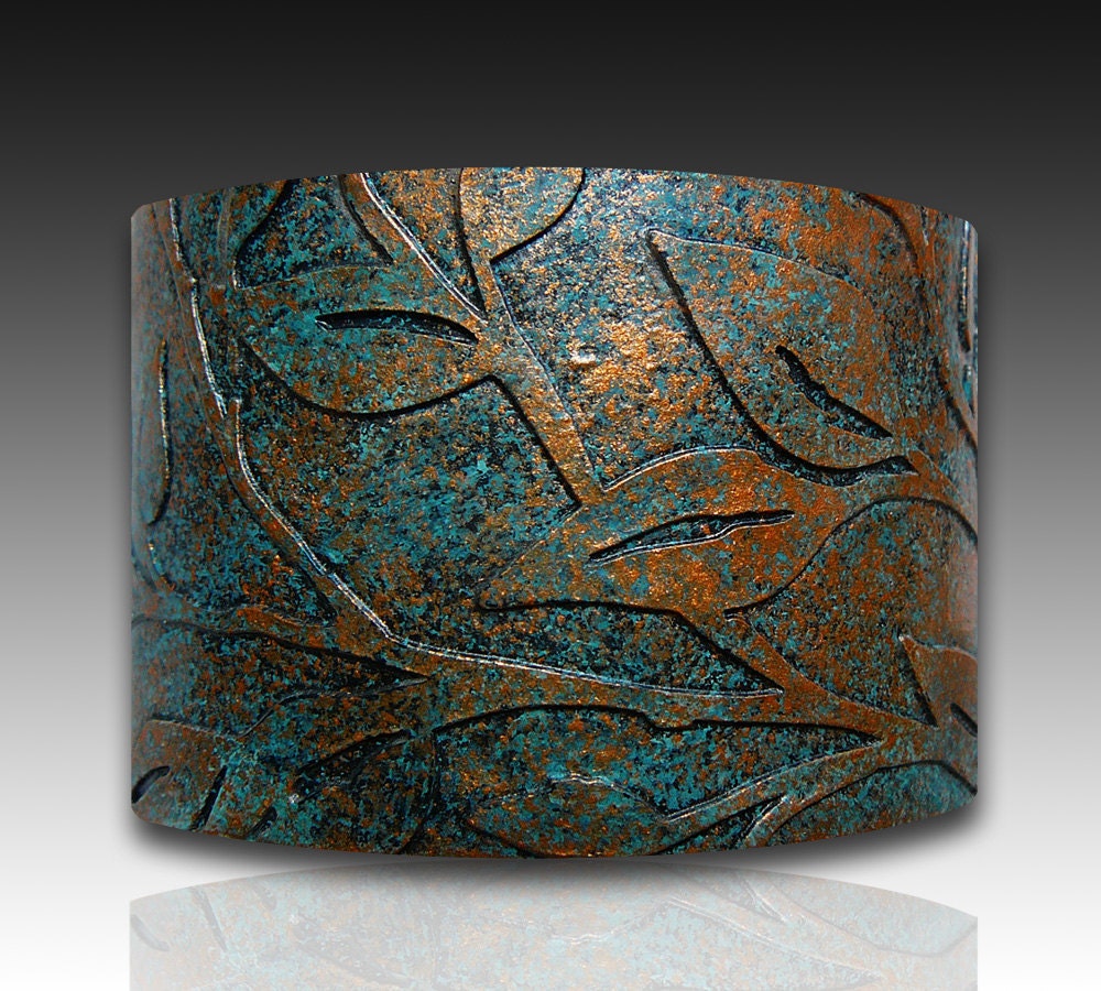 Leaves bronze and patina polymer clay cuff bracelet