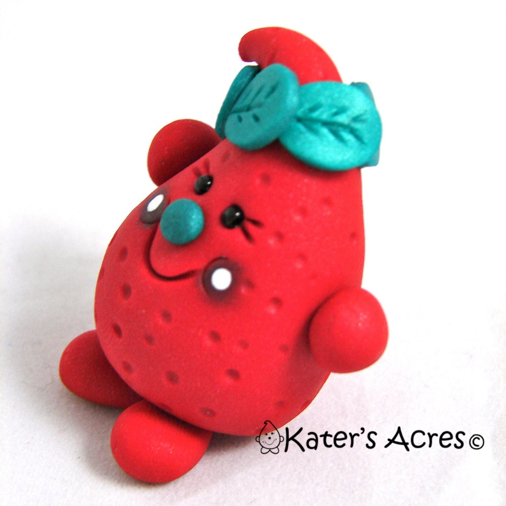Red STRAWBERRY PARKER - Polymer Clay Character Figurine