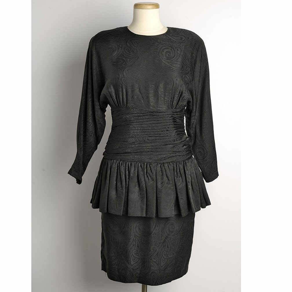 Vintage 1980s Black PAISLEY Print Cocktail Dress (S/M)