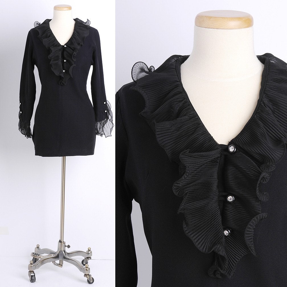 Vintage 1960s Black SOIREE Mini Tunic  Dress (M/L)