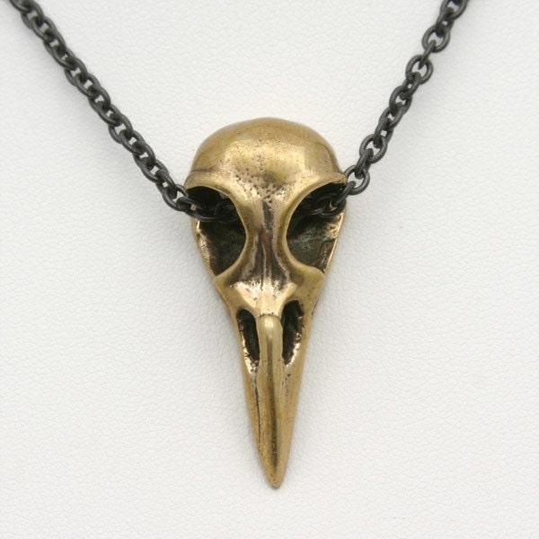 bird skull pedant raven in recycled bronze made in NYC