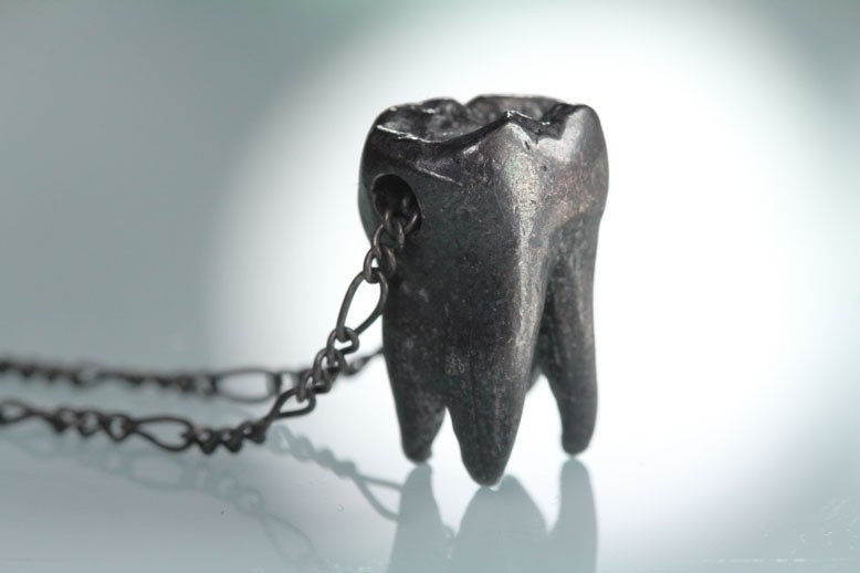 Blackened Sterling Wisdom Tooth Necklace (solid silver, oxidized-black, 18" black sterling chain) Made in NYC quantity listing
